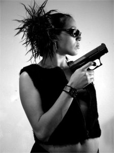 sara with guns